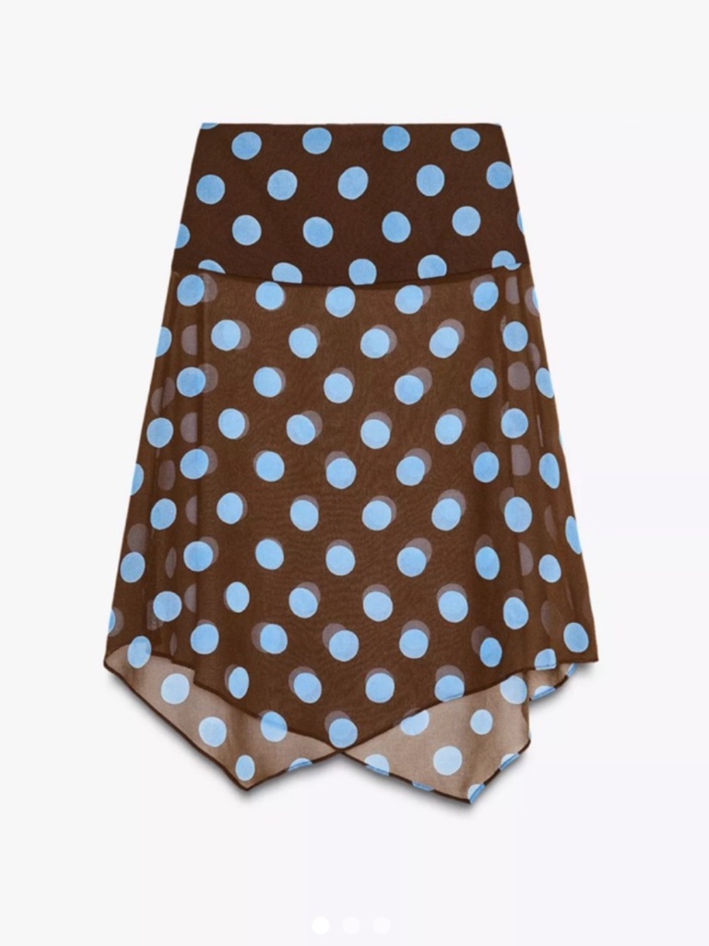 Zara Brown Skirt with Light Blue Polka Dots — Asymmetrical Hem